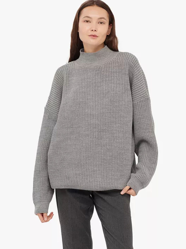 Női oversized kapucnis pulóver poliészter-kötött anyagból, egyszínű, laza szabás, hosszú ujjú, kerek nyakú