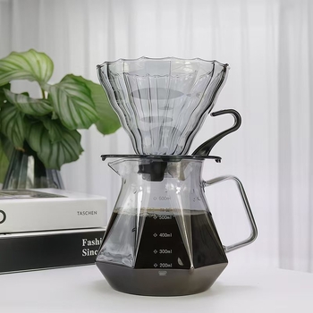 Set Diamond pentru cafea cu ceașcă de filtrare și ibric de turnare din sticlă, cu dungi verticale, pentru prepararea cafelei acasă