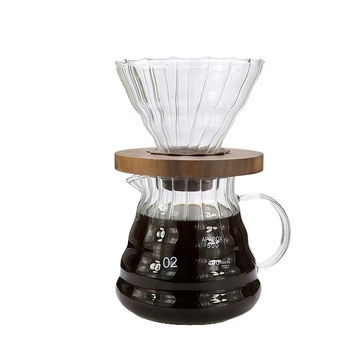 Set Diamond pentru cafea cu ceașcă de filtrare și ibric de turnare din sticlă, cu dungi verticale, pentru prepararea cafelei acasă