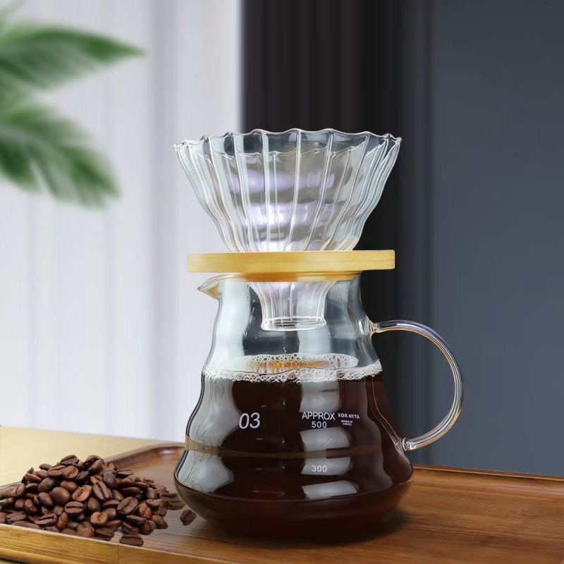 Set Diamond pentru cafea cu ceașcă de filtrare și ibric de turnare din sticlă, cu dungi verticale, pentru prepararea cafelei acasă