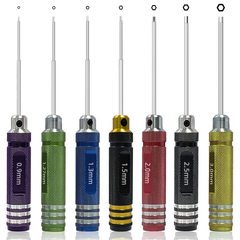 Mâner de șurubelniță din aliaj de aluminiu, multicolor, pentru șuruburi hex (Allen) și demontaj, pentru modele RC de aeronave, mâner unic