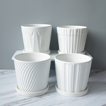 Ghiveci ceramic cu farfurie pentru birou și balcon, pentru suculente, cu dungi albe, suport pentru plante