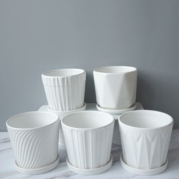 Ghiveci ceramic cu farfurie pentru birou și balcon, pentru suculente, cu dungi albe, suport pentru plante
