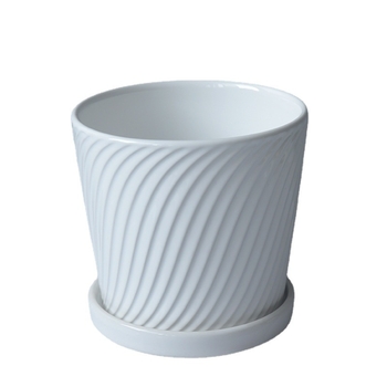 Ghiveci ceramic cu farfurie pentru birou și balcon, pentru suculente, cu dungi albe, suport pentru plante