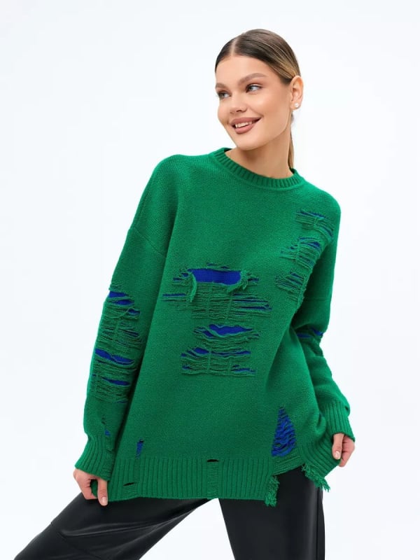 Oversize kötött pulóver lyukakkal