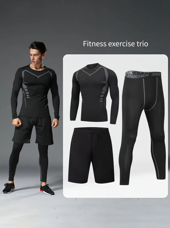 Muški petodjelni set za trčanje, brzo sušeća odjeća za trening, kućnu i vanjsku upotrebu, 4D krojenje
