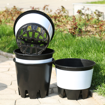 Ghiveci din rășină plastică, 25 L, cu orificii de drenaj pe lateral, controlul rădăcinilor, rotund, respirabil, mare pentru plante verzi și flori