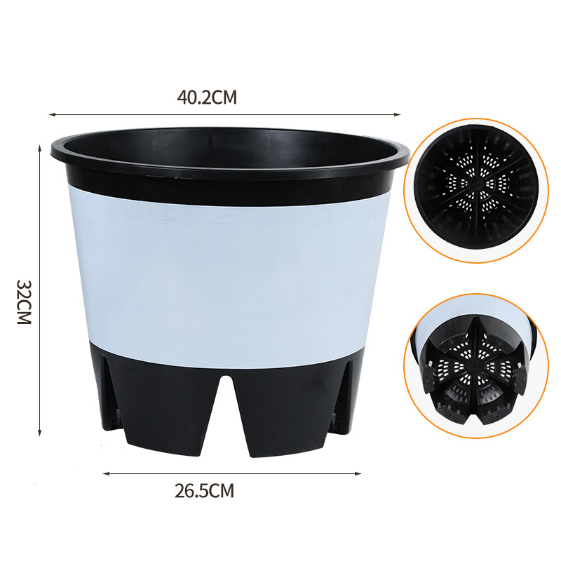 Ghiveci din rășină plastică, 25 L, cu orificii de drenaj pe lateral, controlul rădăcinilor, rotund, respirabil, mare pentru plante verzi și flori