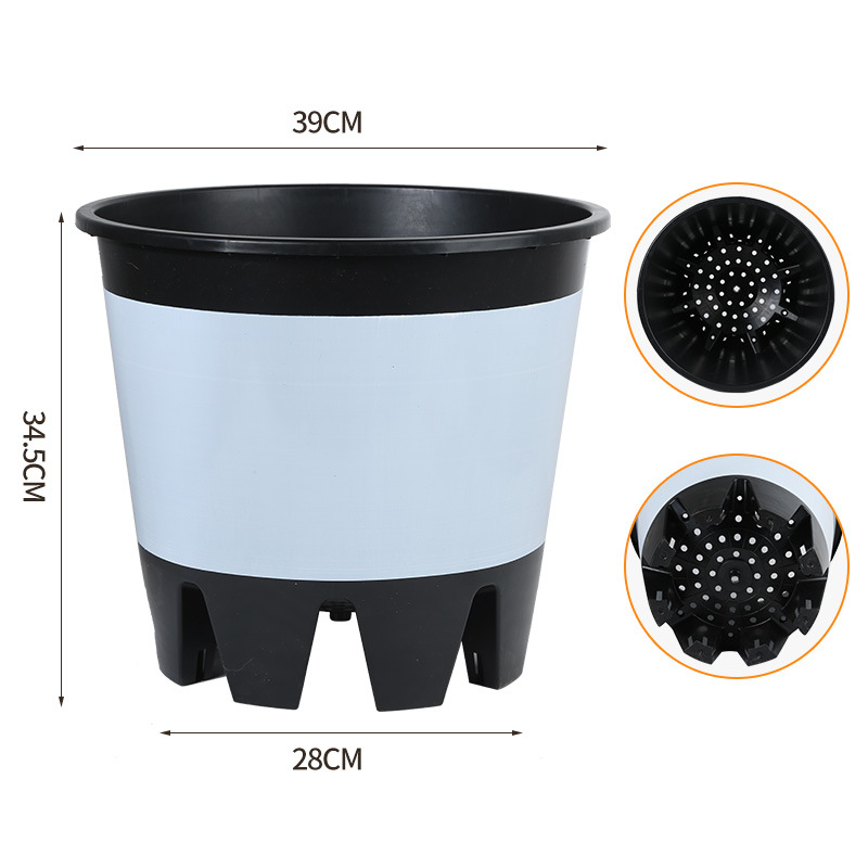 Ghiveci din rășină plastică, 25 L, cu orificii de drenaj pe lateral, controlul rădăcinilor, rotund, respirabil, mare pentru plante verzi și flori