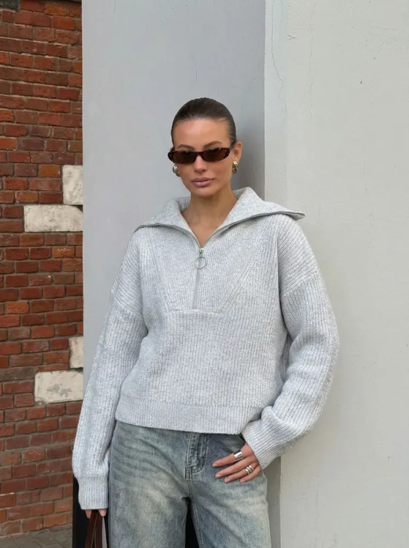 Oversize kötött pulóver cipzárral