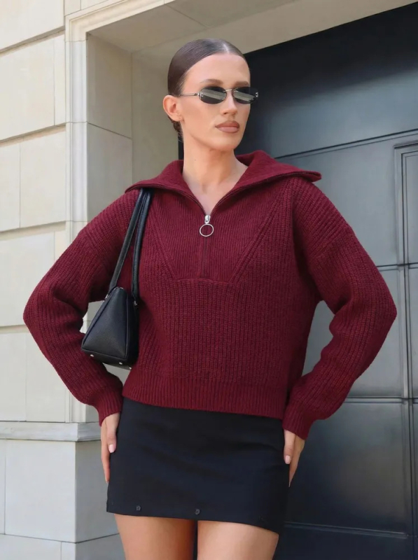 Oversize kötött pulóver cipzárral