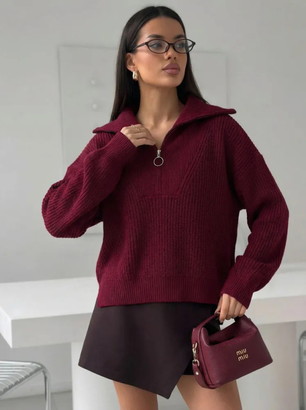Oversize kötött pulóver cipzárral