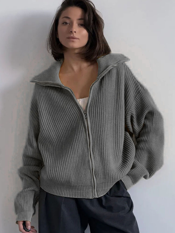 Női oversized kötött kardigán cipzárral, lazán szabott