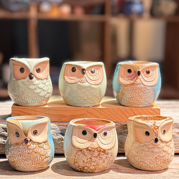 Ghiveci ceramic în formă de bufniță pentru suculente, respirabil, design minimalist pentru decorul casei