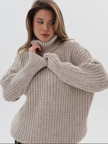 Női oversized pulóver magas nyakkal, ősz-téli szezonra, laza fazon