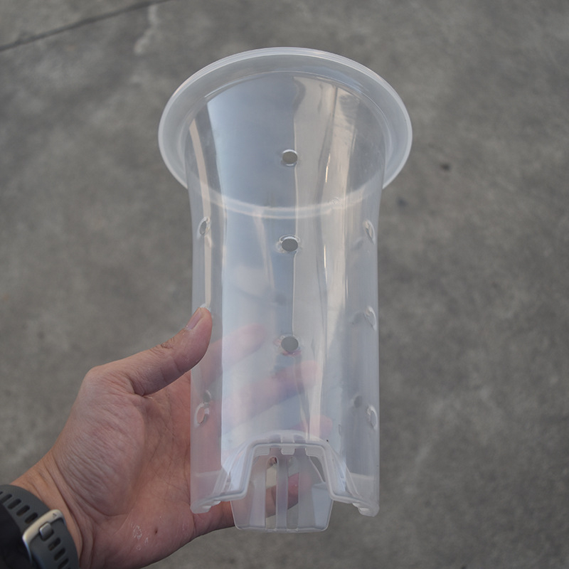 Ghiveci transparent pentru orhidee, din plastic, cu găuri laterale pentru vizualizarea rădăcinilor și controlul acestora, design cu înălțare, set cu vas interior izolat și menținerea umezelii