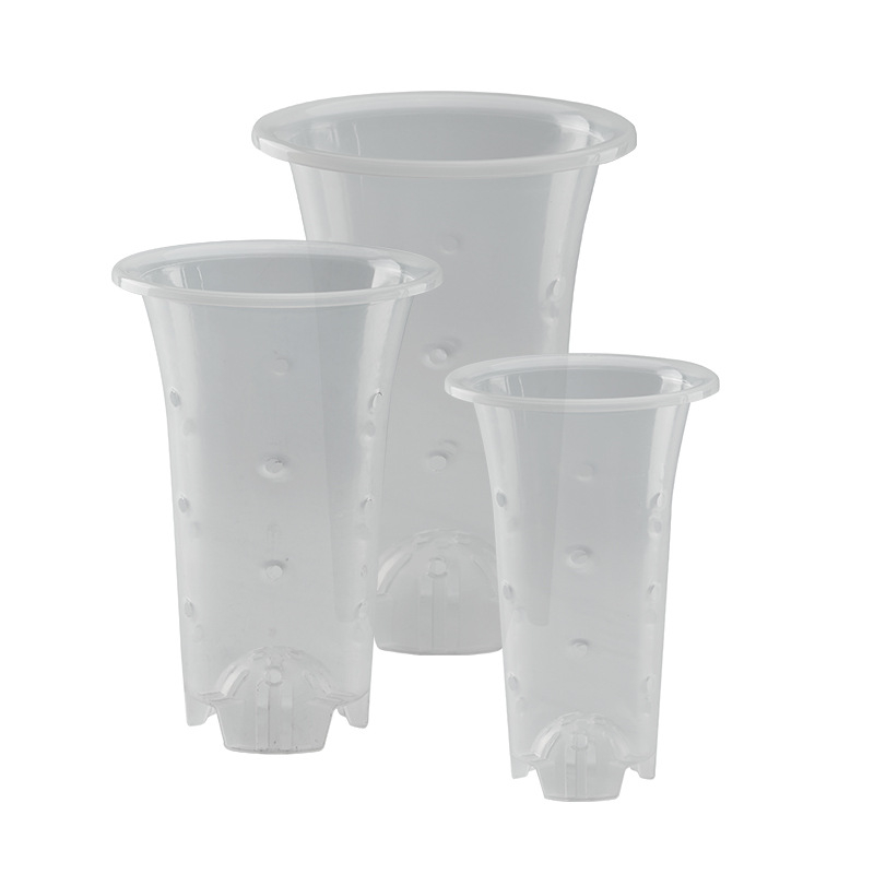 Ghiveci transparent pentru orhidee, din plastic, cu găuri laterale pentru vizualizarea rădăcinilor și controlul acestora, design cu înălțare, set cu vas interior izolat și menținerea umezelii