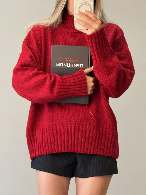 Női oversized kapucnis kötött pulóver, lazán szabott