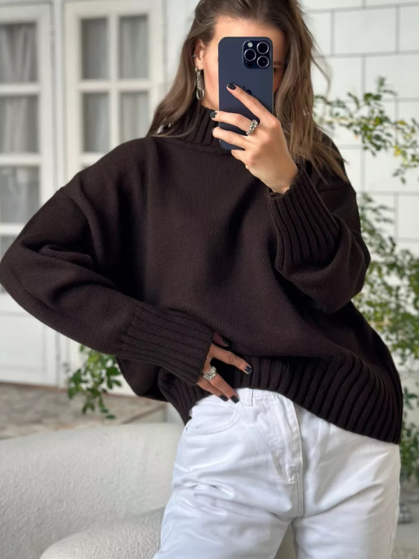 Női oversized kapucnis kötött pulóver, lazán szabott