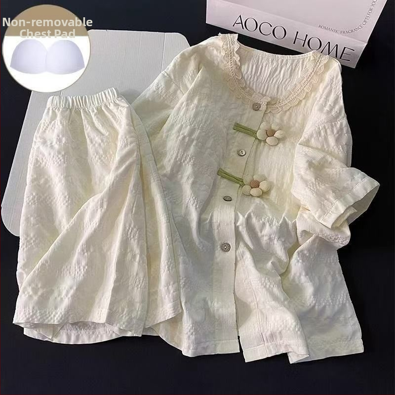 Pyžamový set v kórejskom štýle so sladkým medvedíkom a vložkami na poprsie, pre ženy, letný nový model, sladký a roztomilý set s krátkym rukávom a šortkami na domáce použitie