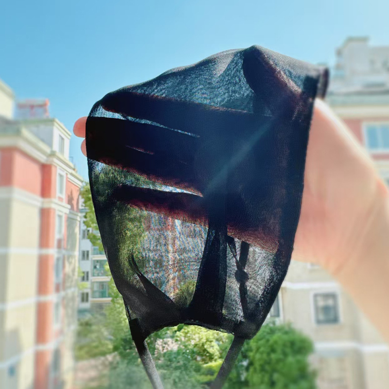 Maska za sunčevu zaštitu od svile mulberry – ultra-tanka, prozračna, za cijelo lice, dvostruki sloj svile, ekstra velika, crna