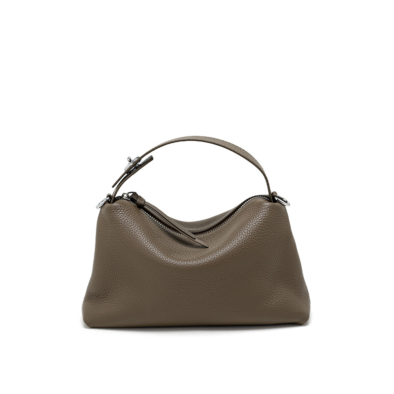 Ženska torbica od prave kože, mala crossbody torba za rame sa zipsom, oblika dumpling, pamučná podstava, unutarnji džepovi za telefon i ID, svestran stil
