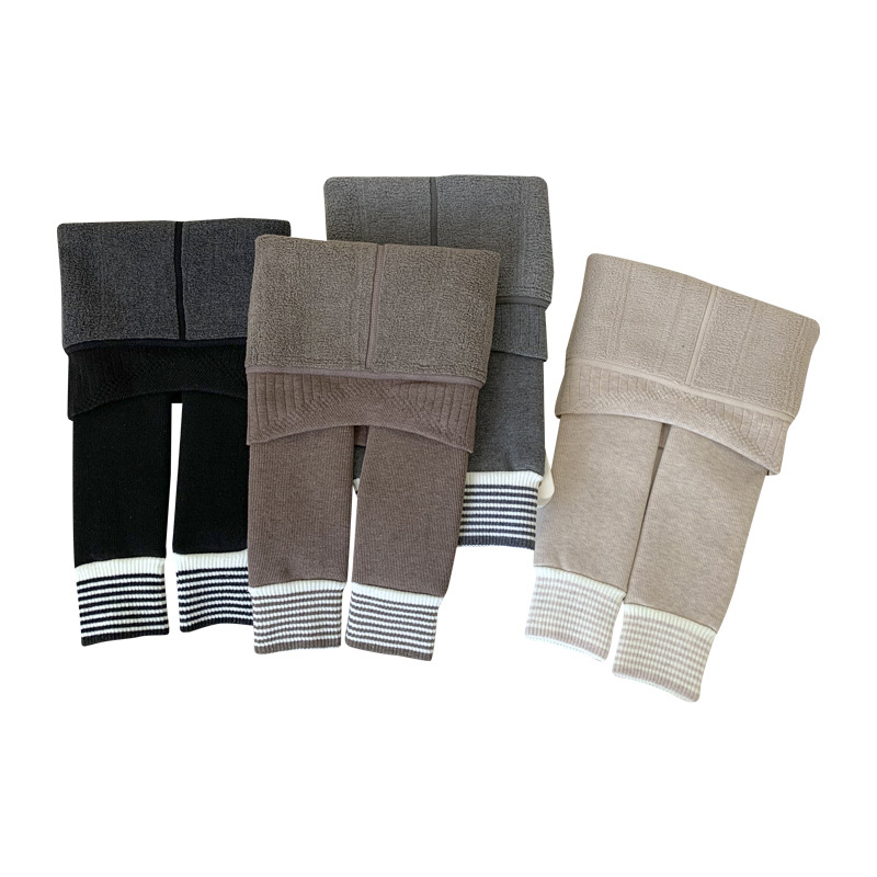 Gyerekek téli fleecével bélelt vastag leggings, függőleges csíkokkal, melegek