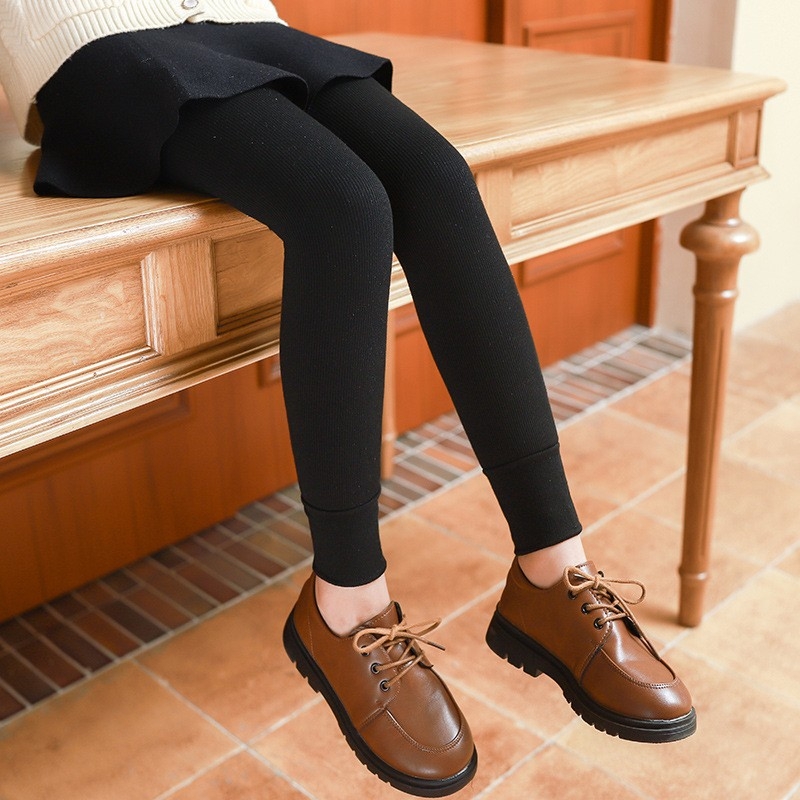 Gyerekek téli fleecével bélelt vastag leggings, függőleges csíkokkal, melegek