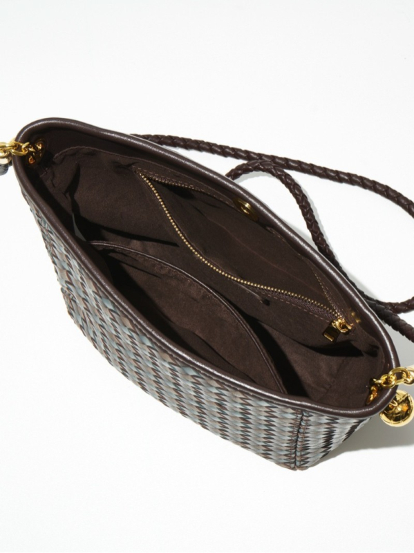 Ženska torbica od prave ovčje kože, tkanog košarastog stila – bucket bag, visoke kvalitete, minimalistička i chic, kompaktna torba za rame