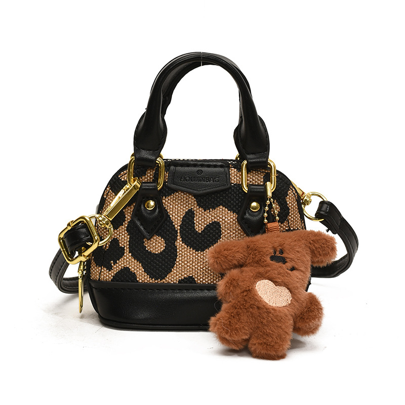 Torba u korejskom stilu s printom karikatura, mini školjkasta torba preko ramena, leopard uzorak za žene