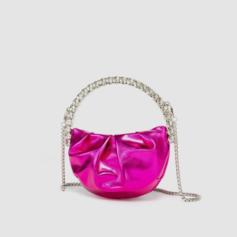 Kružna mini torbica s kristalima i lančićem – večernja crossbody torba s pretincom za ruž i pretincom za novčanik