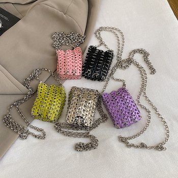 Ženska mini crossbody torbica s metalnim štrasom, ručno pletena, kaiš od lanca, torbica za ruž