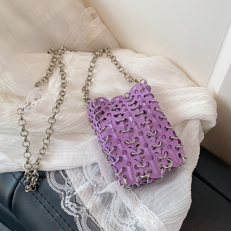 Ženska mini crossbody torbica s metalnim štrasom, ručno pletena, kaiš od lanca, torbica za ruž