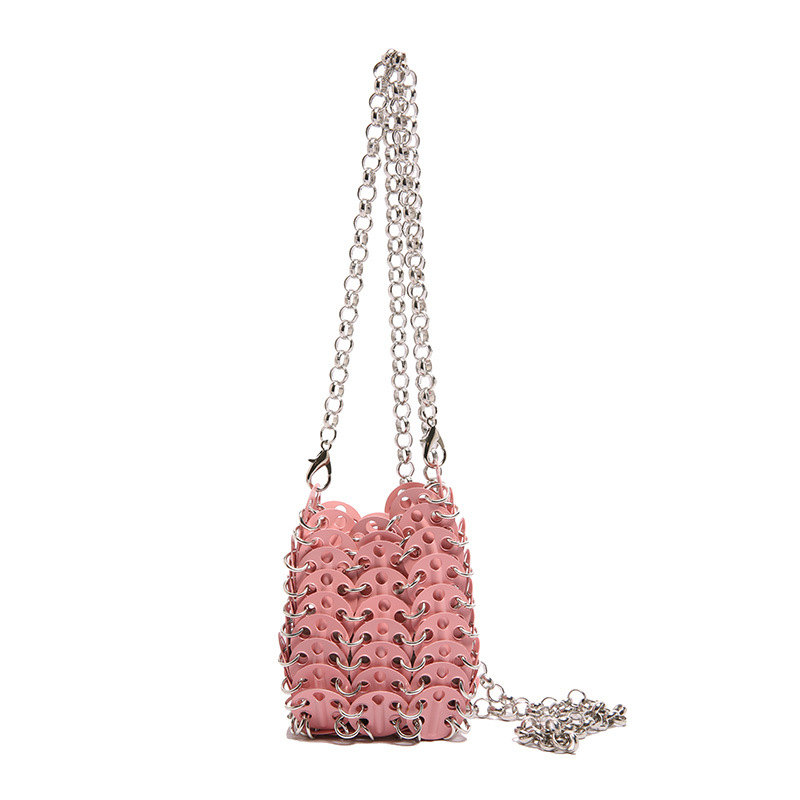 Ženska mini crossbody torbica s metalnim štrasom, ručno pletena, kaiš od lanca, torbica za ruž