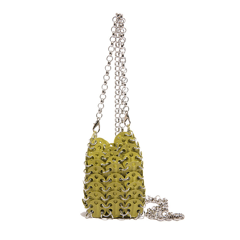 Ženska mini crossbody torbica s metalnim štrasom, ručno pletena, kaiš od lanca, torbica za ruž