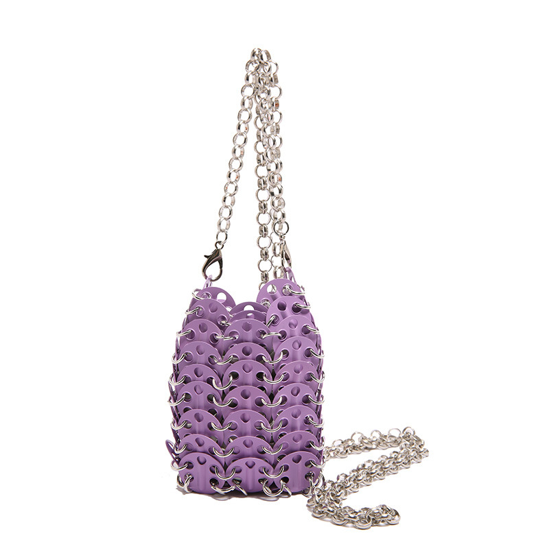 Ženska mini crossbody torbica s metalnim štrasom, ručno pletena, kaiš od lanca, torbica za ruž