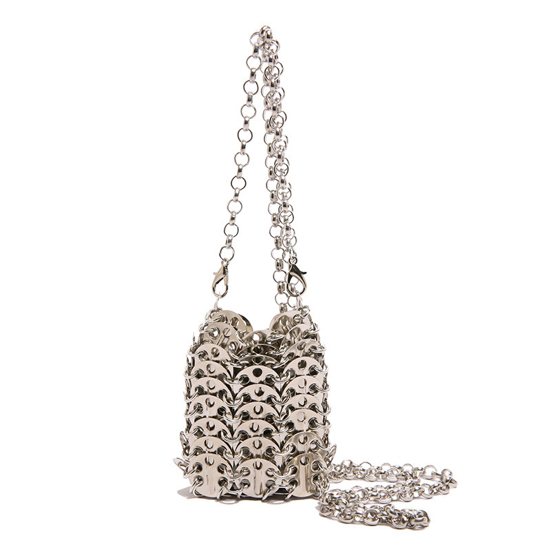 Ženska mini crossbody torbica s metalnim štrasom, ručno pletena, kaiš od lanca, torbica za ruž