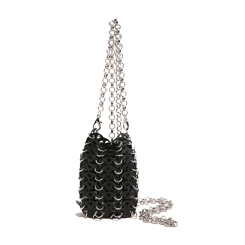 Ženska mini crossbody torbica s metalnim štrasom, ručno pletena, kaiš od lanca, torbica za ruž