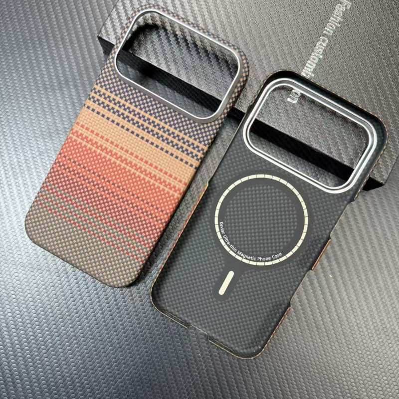 Carcasă pentru iPhone 17 Pro Max din fibre aramidice, închidere magnetică — stil business minimalist