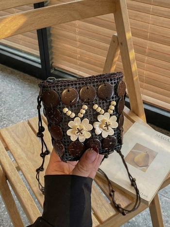 Ženska torbica u boho-etničkom stilu od kokosove ljuske, ručno pletena torbica za slušalice i ruž, vintage dizajn, mala novčanik.