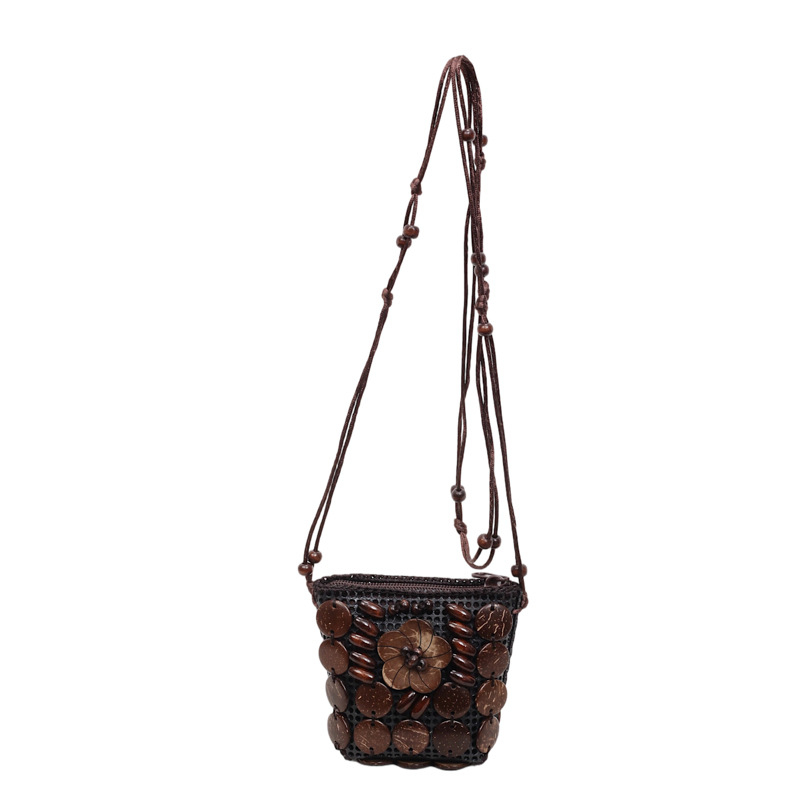 Ženska torbica u boho-etničkom stilu od kokosove ljuske, ručno pletena torbica za slušalice i ruž, vintage dizajn, mala novčanik.