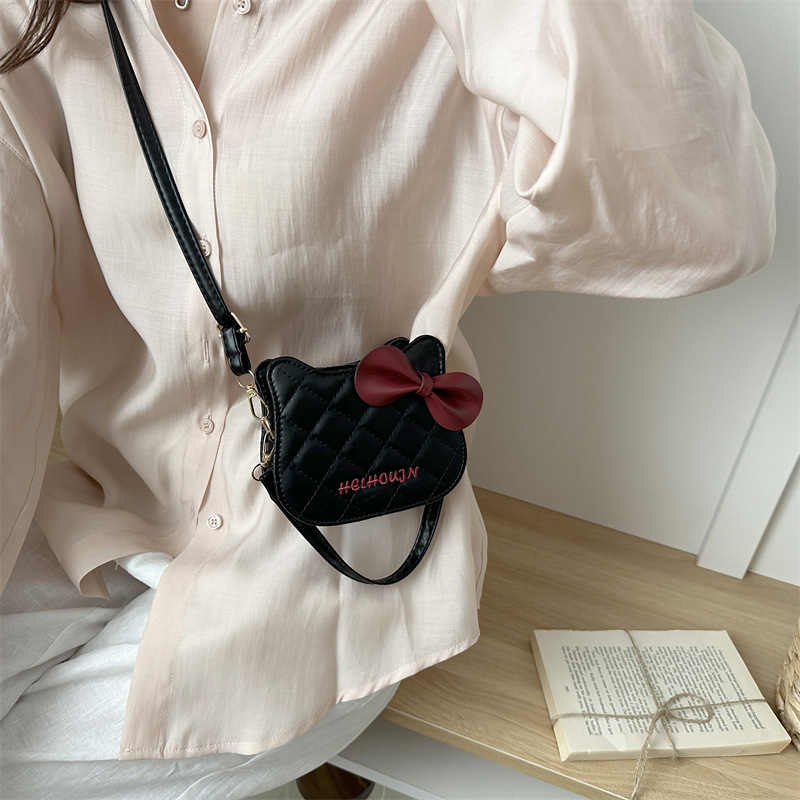 Slatka mini kvadratna torbica za djecu s mačkastom mašnicom, crossbody, mini novčanik