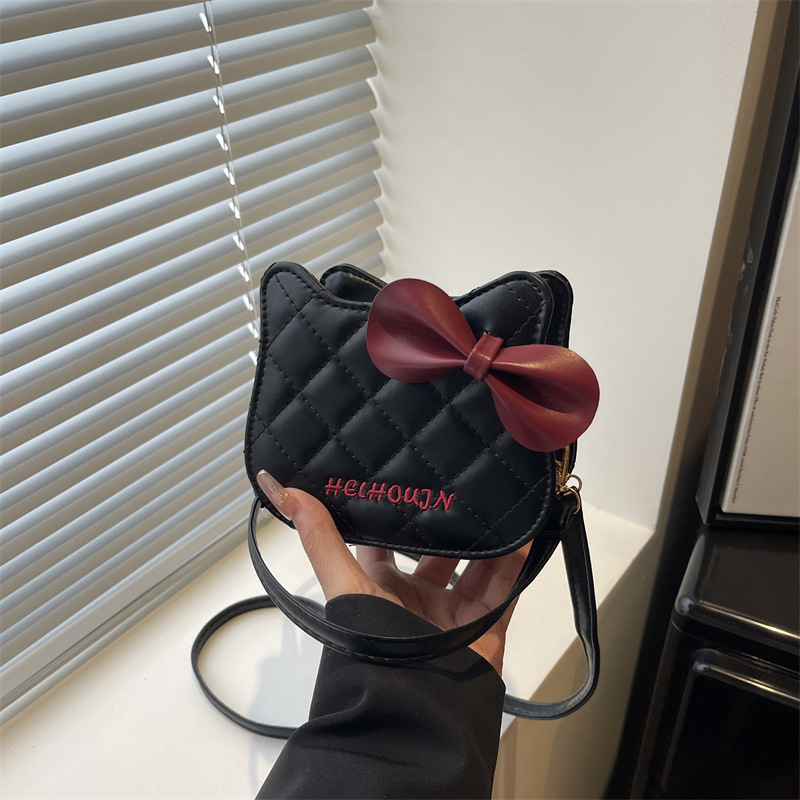 Slatka mini kvadratna torbica za djecu s mačkastom mašnicom, crossbody, mini novčanik