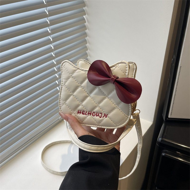 Slatka mini kvadratna torbica za djecu s mačkastom mašnicom, crossbody, mini novčanik