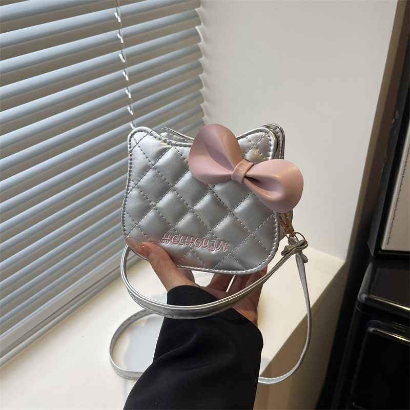 Slatka mini kvadratna torbica za djecu s mačkastom mašnicom, crossbody, mini novčanik