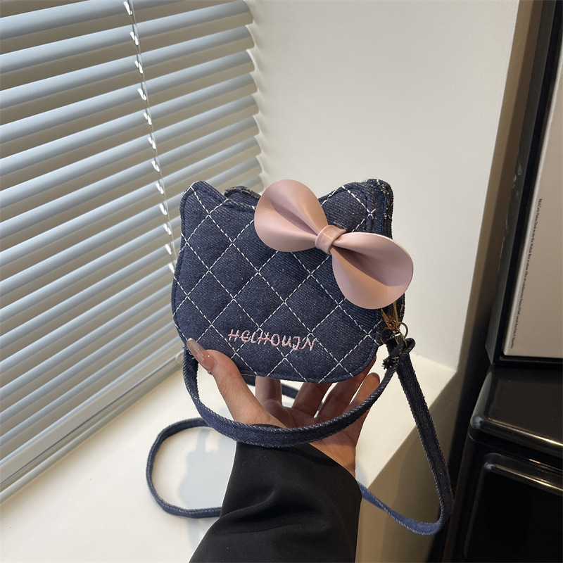 Slatka mini kvadratna torbica za djecu s mačkastom mašnicom, crossbody, mini novčanik
