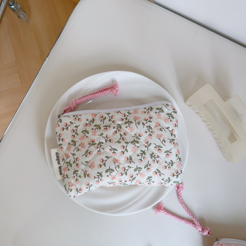 Soohee Platnena torba – ružičasta cvjetna kviltana torbica, mini menstrualna torba, organizator za ruž i slušalice