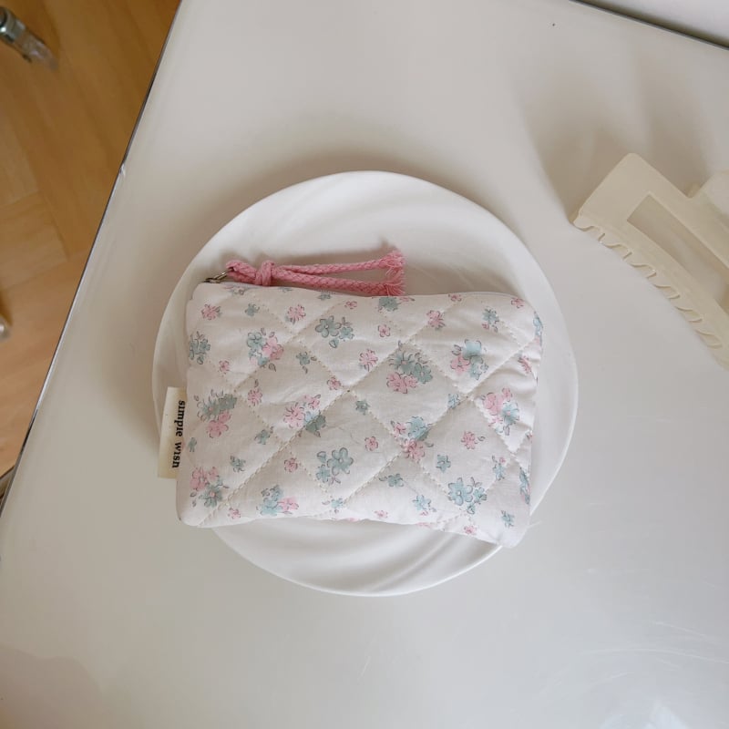 Soohee Platnena torba – ružičasta cvjetna kviltana torbica, mini menstrualna torba, organizator za ruž i slušalice