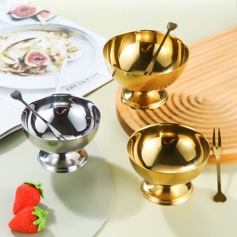 Bol rotund din oțel inoxidabil, pentru înghețată, iaurt, fructe și salate, utilizare casnică