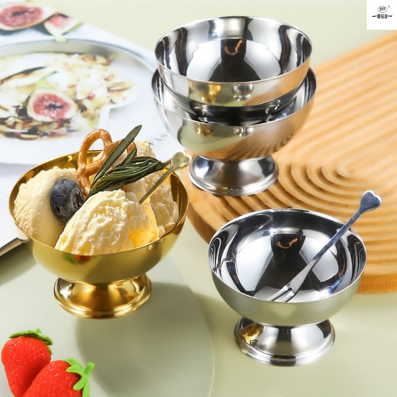 Bol rotund din oțel inoxidabil, pentru înghețată, iaurt, fructe și salate, utilizare casnică